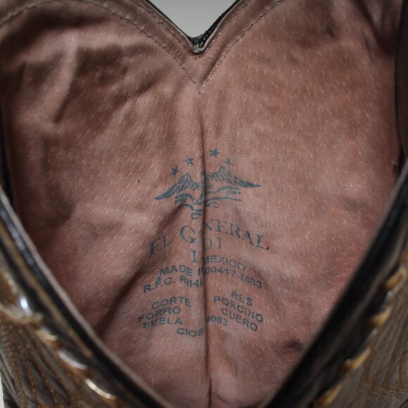 El General 1901 Mens Sz 8.5 Ostrich Embossed Black Leather Cowboy Western Boots - Picture 10 of 11